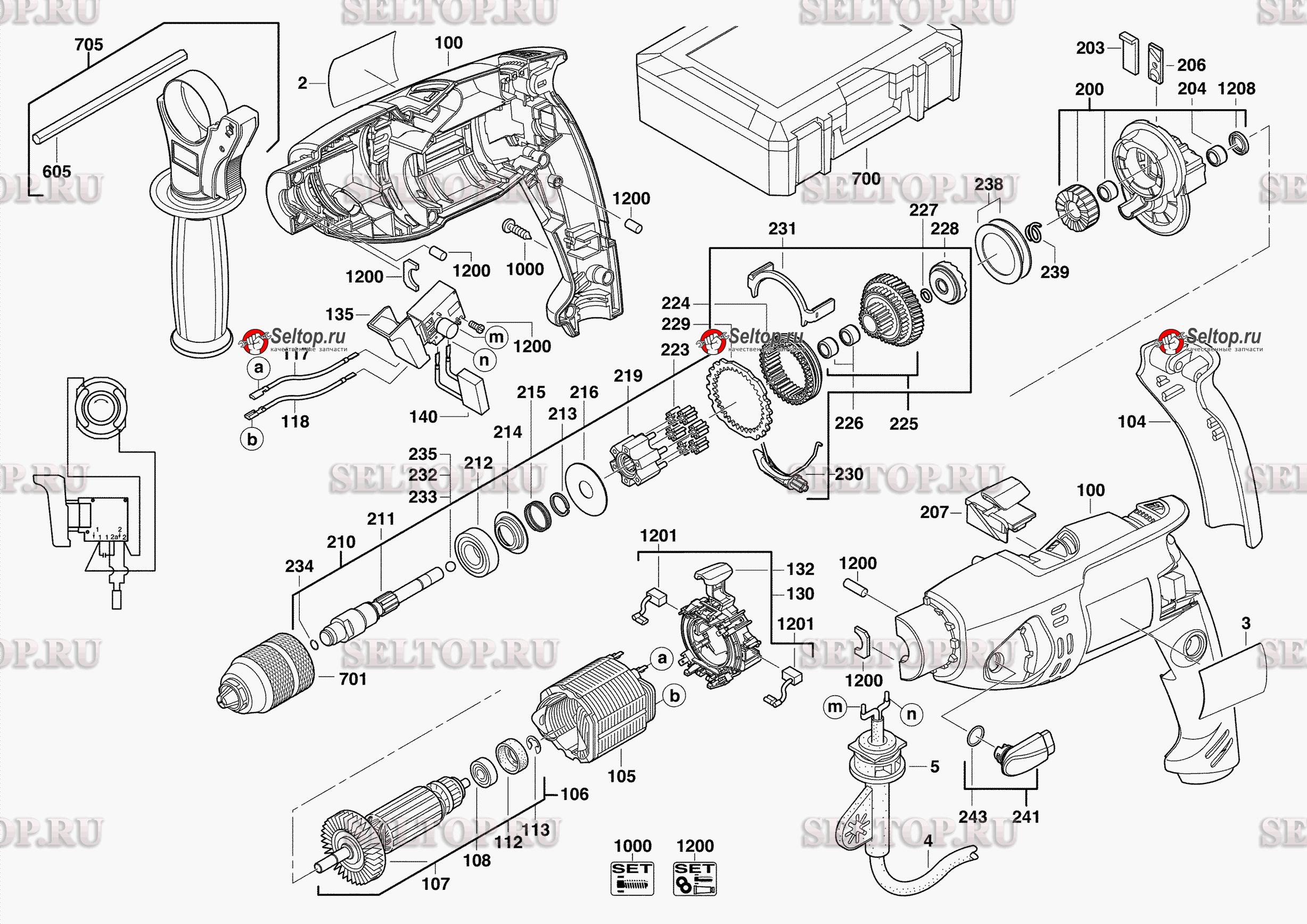 Запчасти для ударной дрели AEG SB2E750R (артикул модели 4935412839) (код  модели 4000412840) | купить в Москве в интернет-магазине Селтоп с  доставкой. Цены, наличие, взрыв-схема.