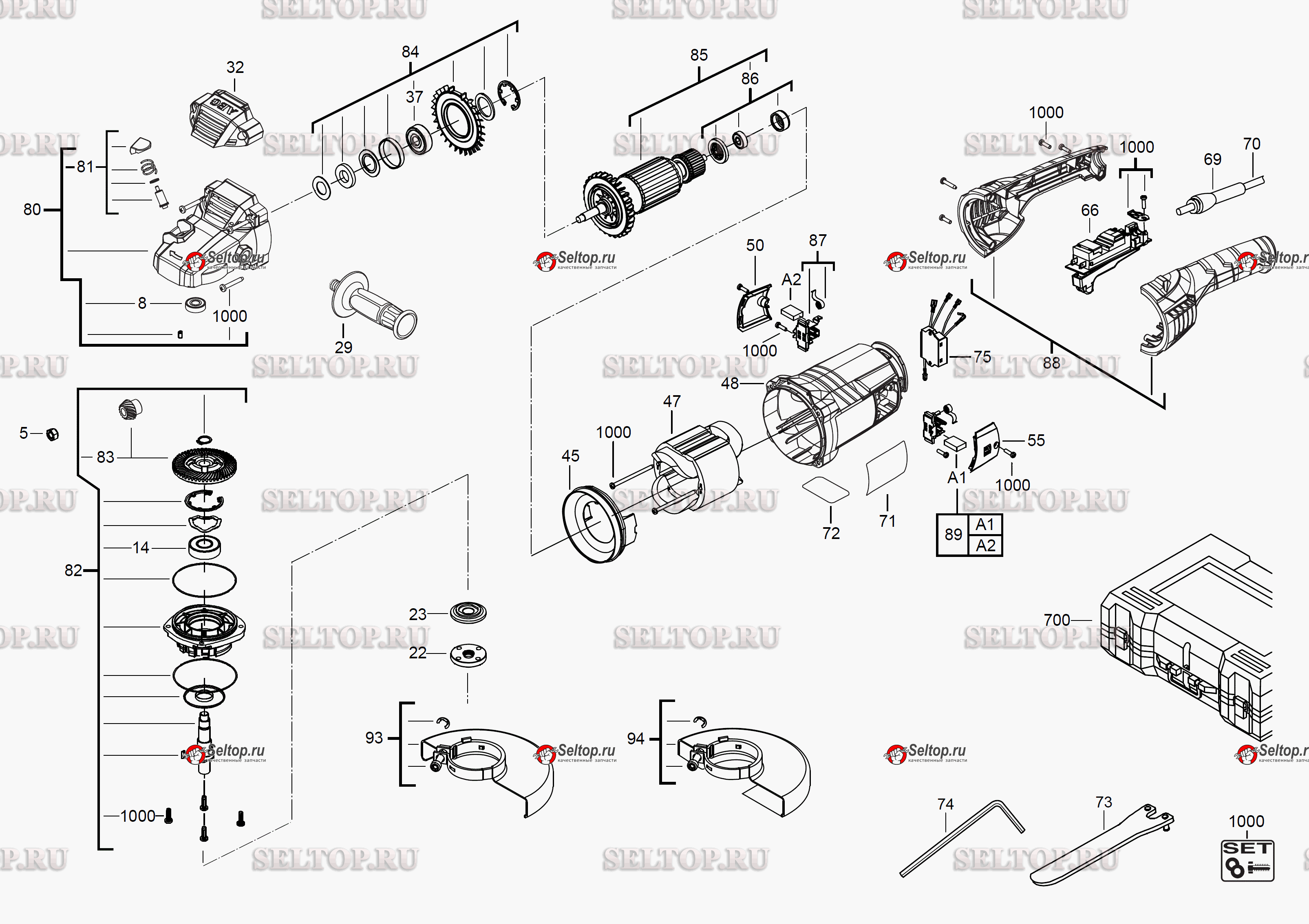 Запчасти для болгарки (ушм) AEG WS22-230E (артикул модели 4935431720) (код  модели 4000431721) | купить в Москве в интернет-магазине Селтоп с  доставкой. Цены, наличие, взрыв-схема.