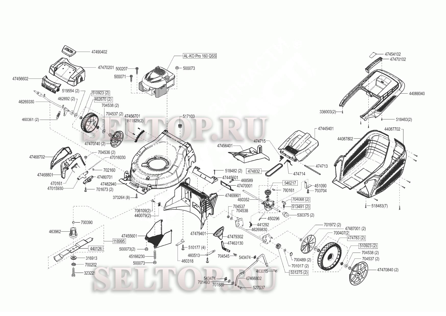 Запчасти для газонокосилки AL-KO highline 525 sp-a (c 03.2015 до 10.2015)  (схема 2) | купить в Москве в интернет-магазине Селтоп с доставкой. Цены,  наличие, взрыв-схема.