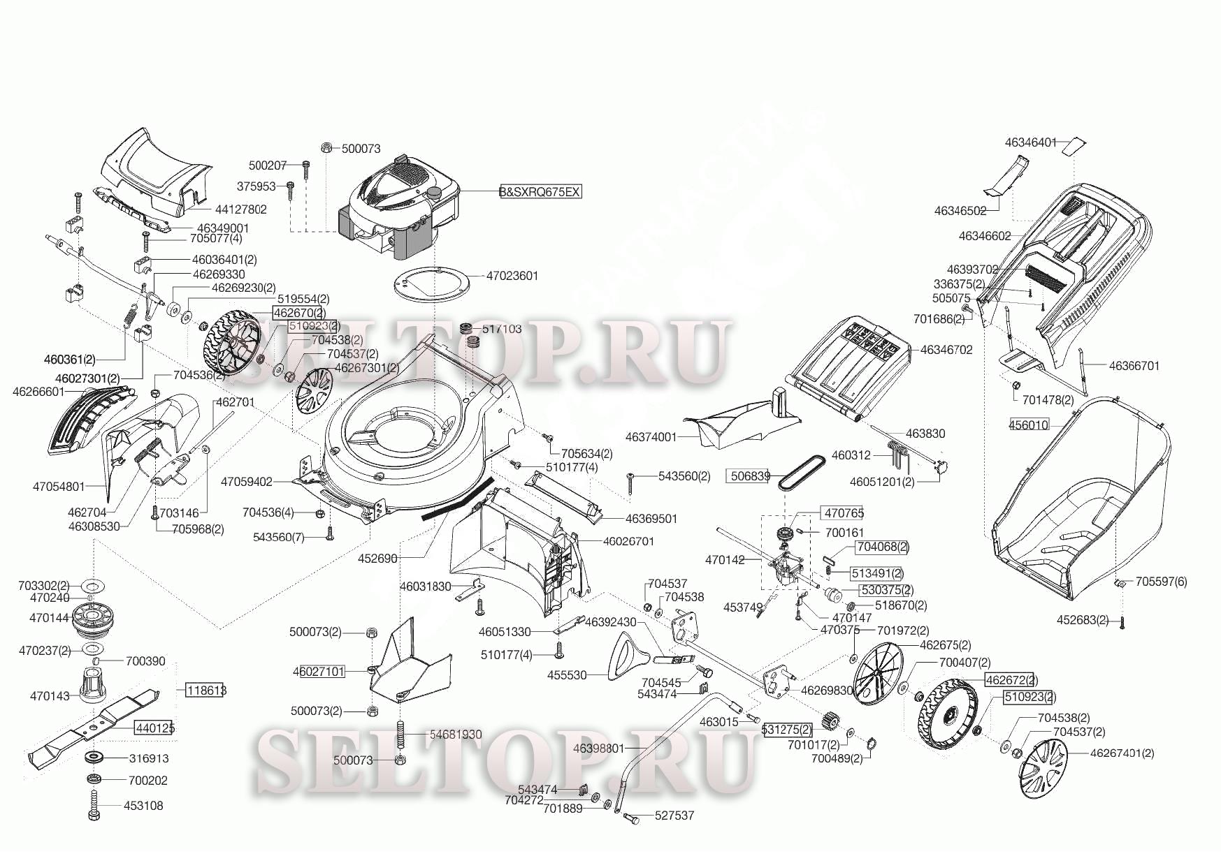 Запчасти для газонокосилки solo by AL-KO 4735 vs (с 03.2015 до 01.2016)  (схема 1) | купить в Москве в интернет-магазине Селтоп с доставкой. Цены,  наличие, взрыв-схема.