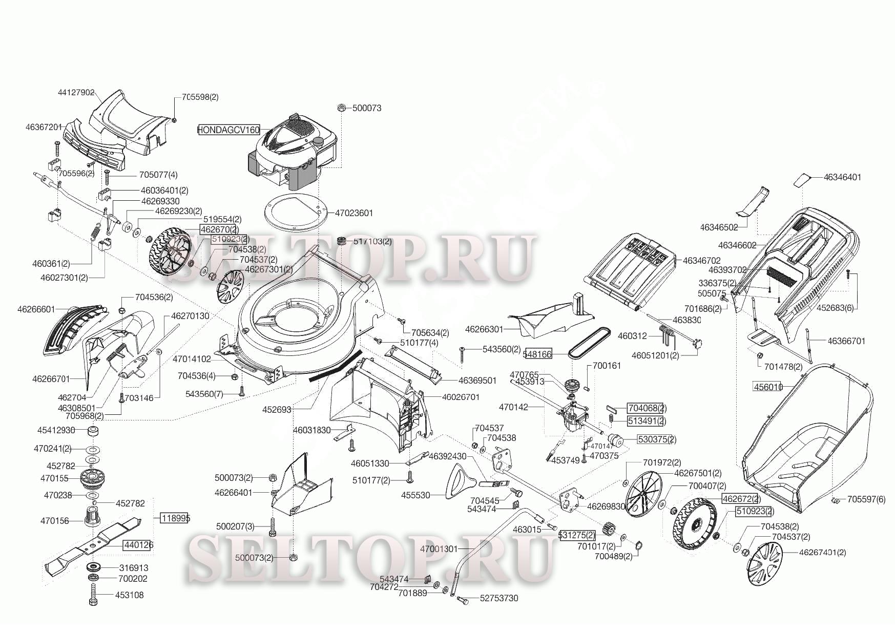 Запчасти для газонокосилки solo by AL-KO 5255 vs-h (артикул модели 127123)  (схема 1) | купить в Москве в интернет-магазине Селтоп с доставкой. Цены,  наличие, взрыв-схема.