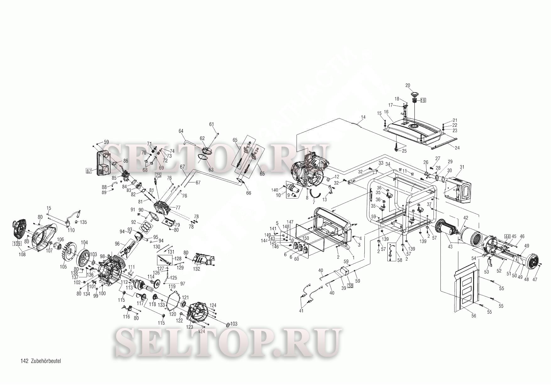 Запчасти для бензогенератора AL-KO 6500-c (артикул модели 130932) | купить  в Москве в интернет-магазине Селтоп с доставкой. Цены, наличие, взрыв-схема.