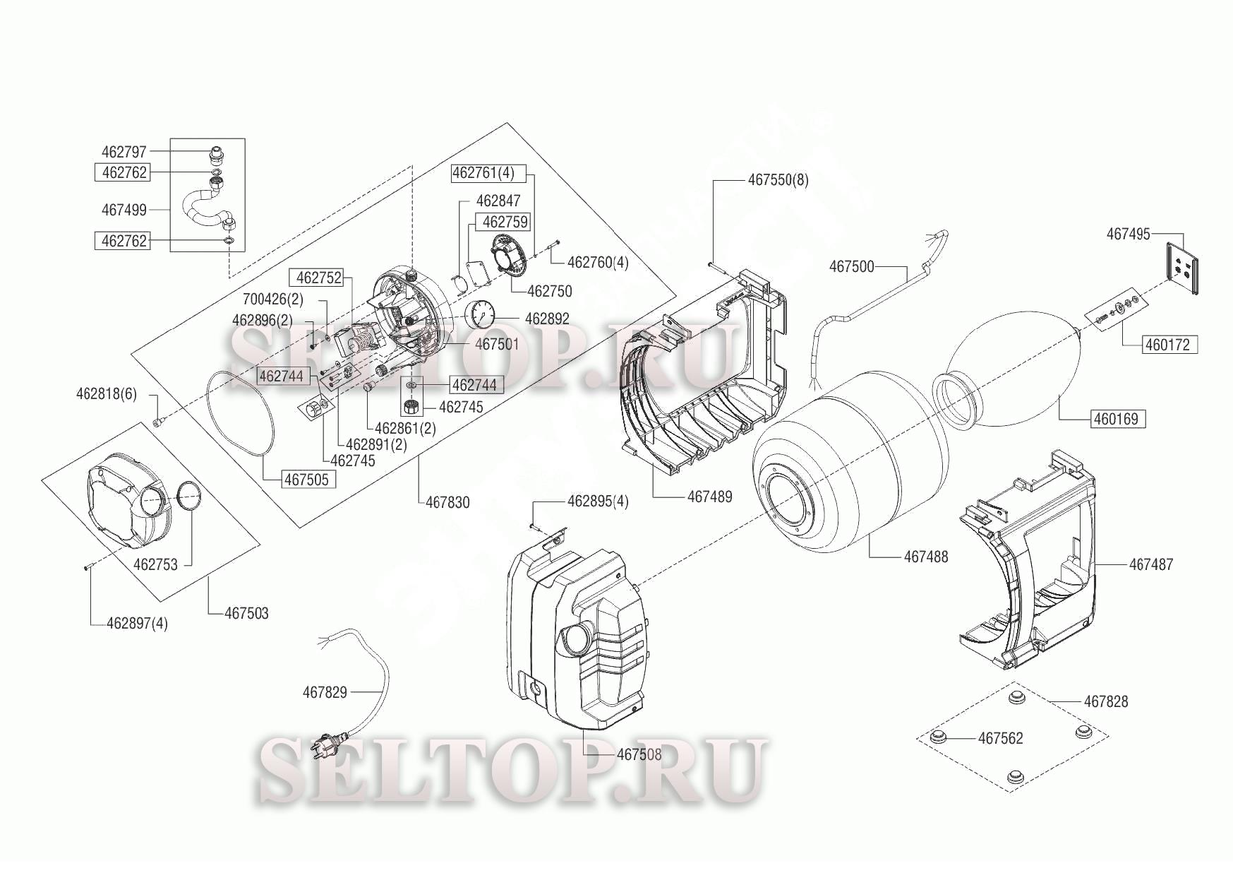 Запчасти для насосной станции AL-KO hw 4500 fcs comfort (с 01.2014) (схема  1) | купить в Москве в интернет-магазине Селтоп с доставкой. Цены, наличие,  взрыв-схема.