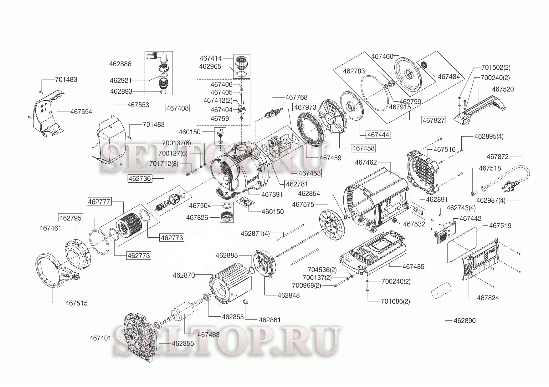 Запчасти для насосной станции AL-KO hw 5000 fms premium (с 01.2013 до  01.2014) (схема 1) | купить в Москве в интернет-магазине Селтоп с  доставкой. Цены, наличие, взрыв-схема.