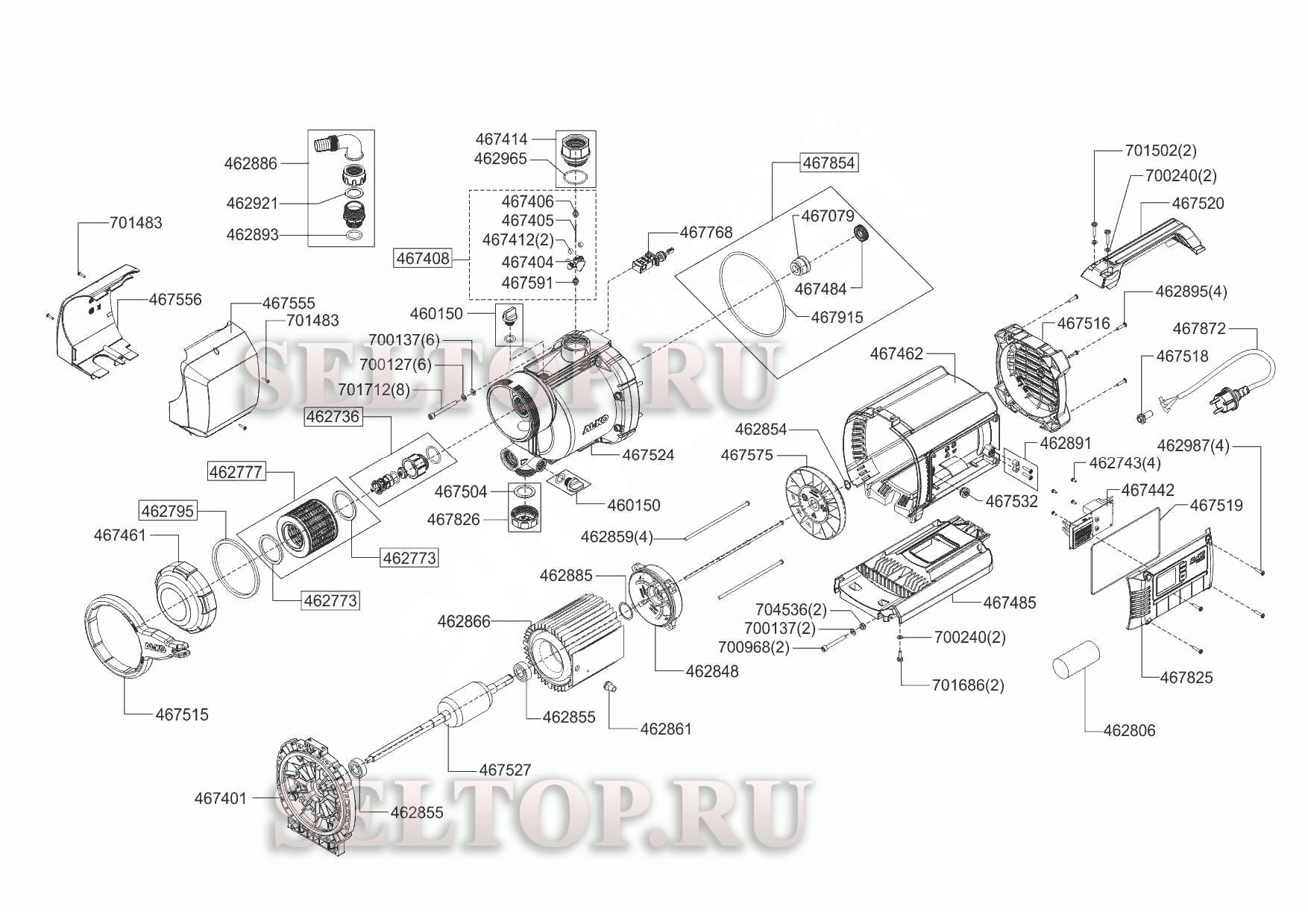 Запчасти для насосной станции AL-KO hw 6000 fms premium (с 01.2013 до  01.2014) (схема 2) | купить в Москве в интернет-магазине Селтоп с  доставкой. Цены, наличие, взрыв-схема.