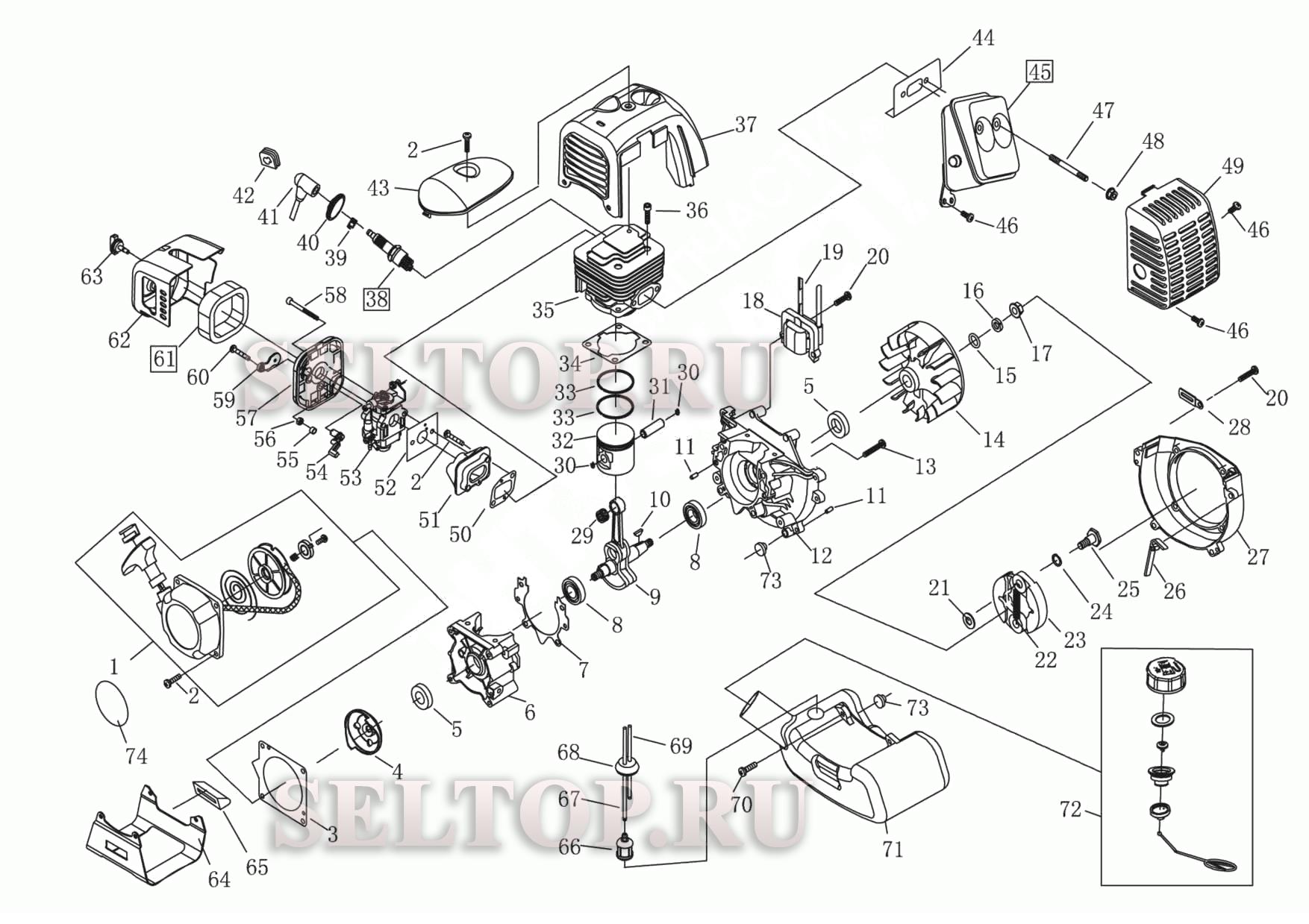 Запчасти для бензотриммера AL-KO frs 4125 (артикул модели 112387) (схема 2)  | купить в Москве в интернет-магазине Селтоп с доставкой. Цены, наличие,  взрыв-схема.