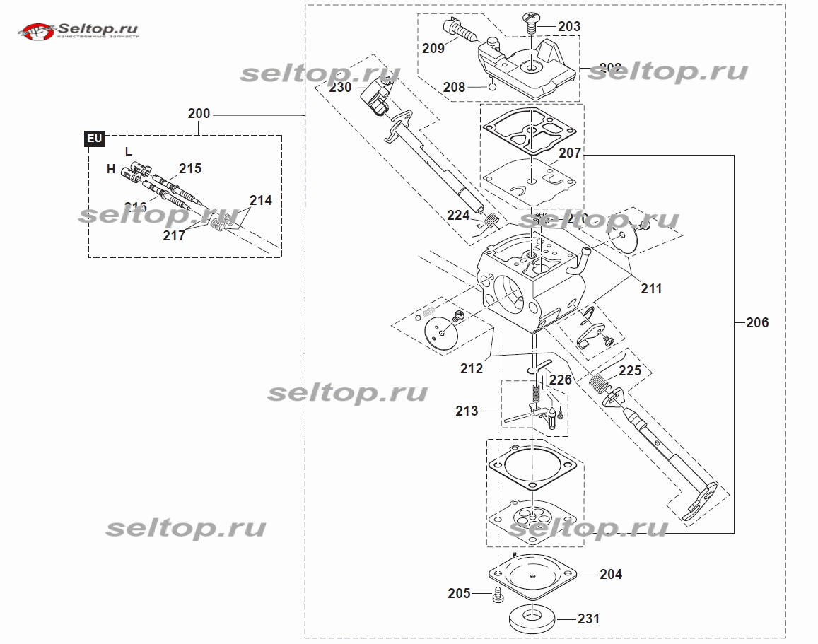 Запчасти карбюратора для бензопилы DCS 501 | купить в Москве в  интернет-магазине Селтоп с доставкой. Цены, наличие, взрыв-схема.