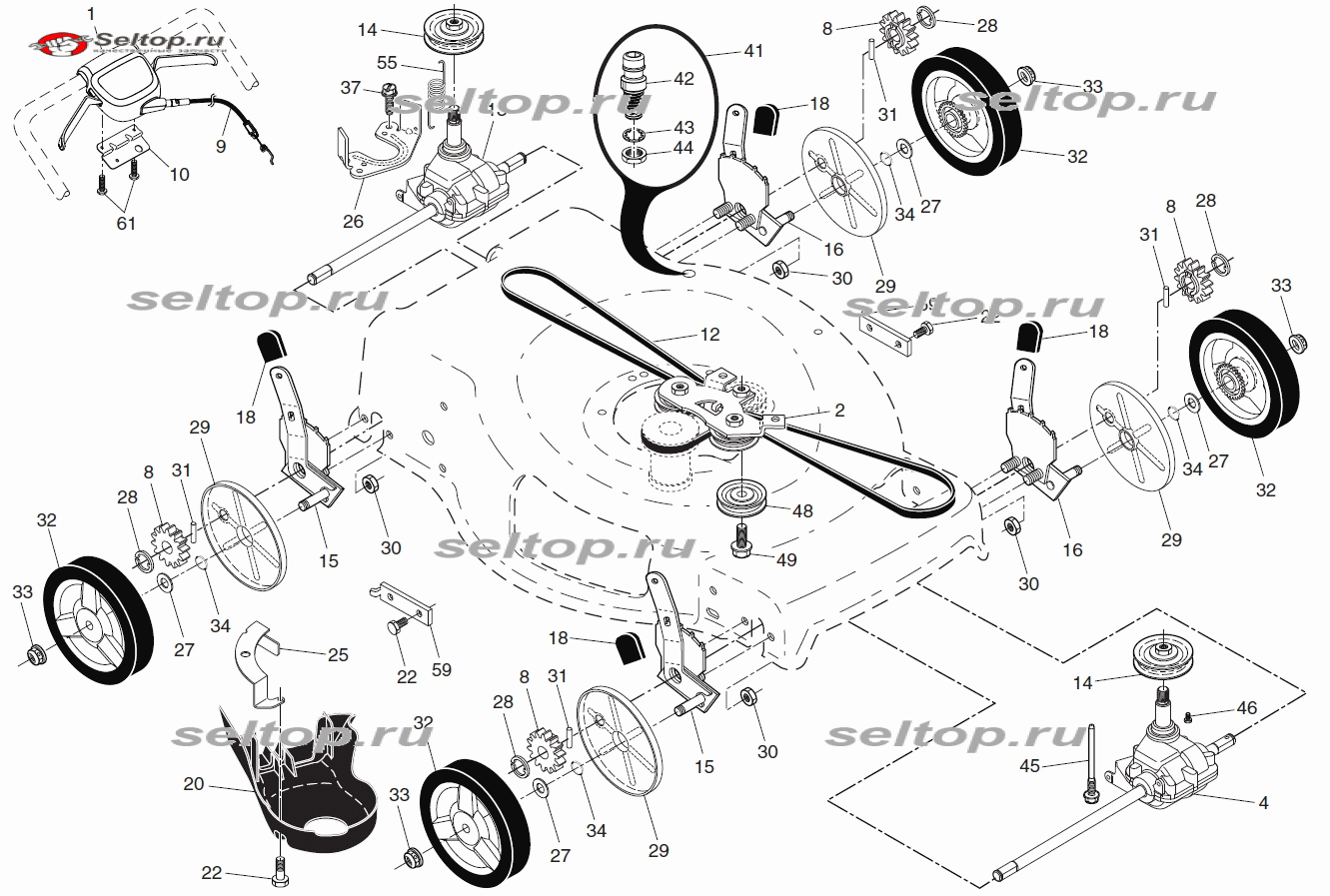 Редуктор, колеса, привод Хускварна LC 356 AWD | купить в Москве в  интернет-магазине Селтоп с доставкой. Цены, наличие, взрыв-схема.