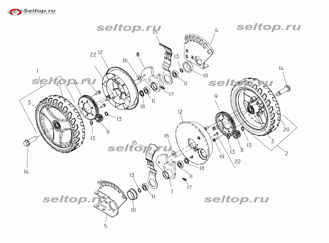 Запчасти для задних колес, задние колеса для газонокосилки Husqvarna W 53  CS | купить в Москве в интернет-магазине Селтоп с доставкой. Цены, наличие,  взрыв-схема.