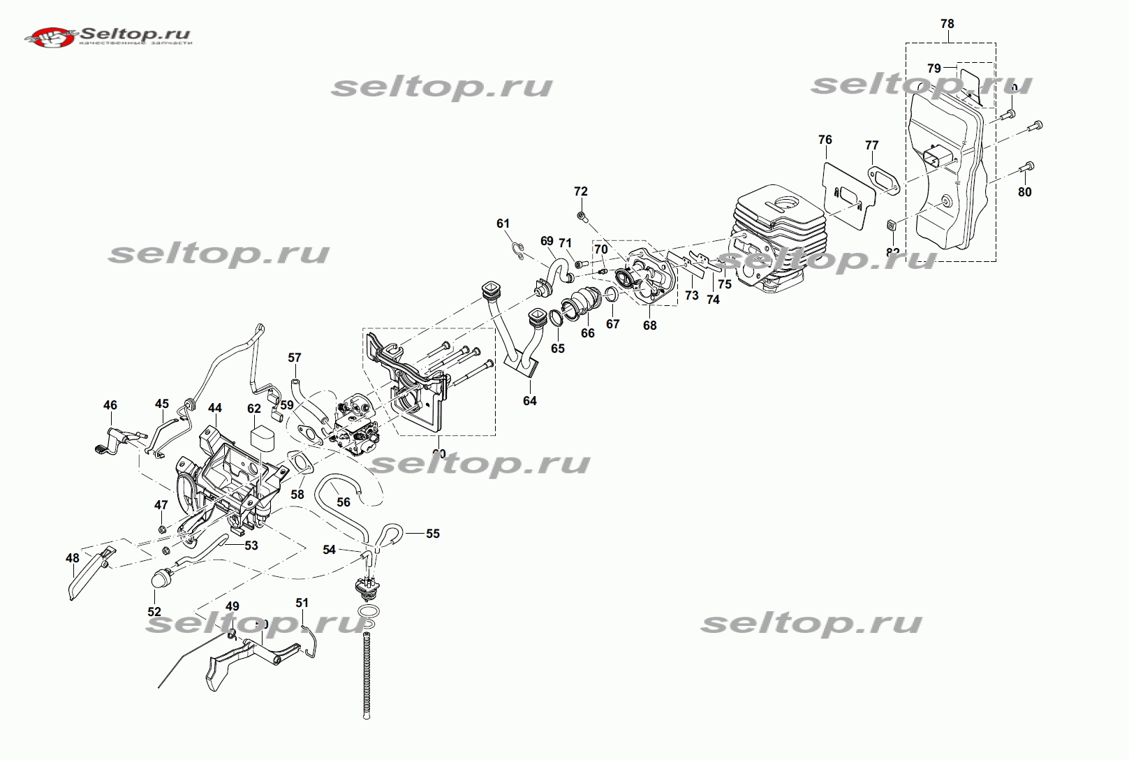 Глушитель, части корпуса, топливопроводы, курок газа для бензореза Makita  EK 6100 | купить в Москве в интернет-магазине Селтоп с доставкой. Цены,  наличие, взрыв-схема.