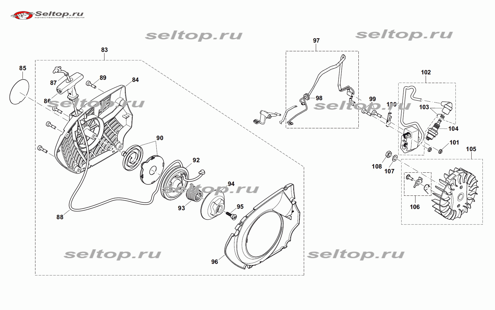 Стартер, зажигание, маховик, магнето для бензореза Makita EK 6100 | купить  в Москве в интернет-магазине Селтоп с доставкой. Цены, наличие, взрыв-схема.