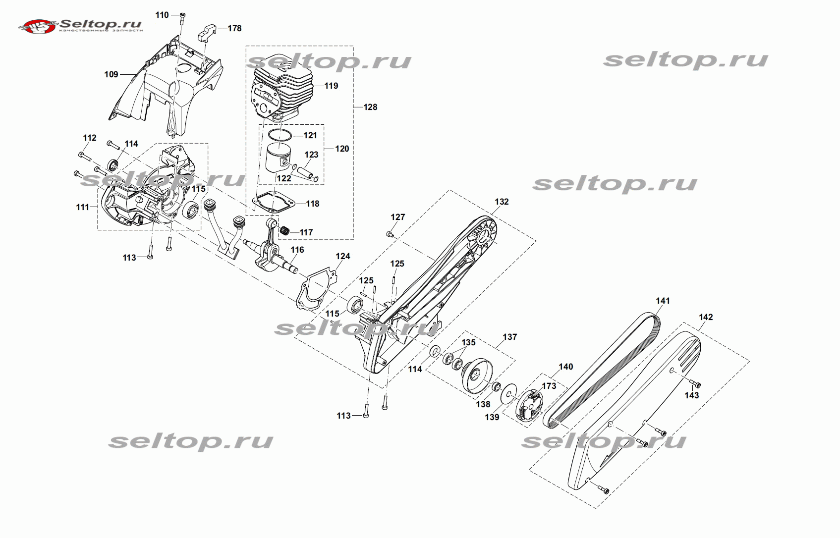 Цилиндр, поршень, коленвал, ремень, привод для бензореза Makita EK 6101 |  купить в Москве в интернет-магазине Селтоп с доставкой. Цены, наличие,  взрыв-схема.