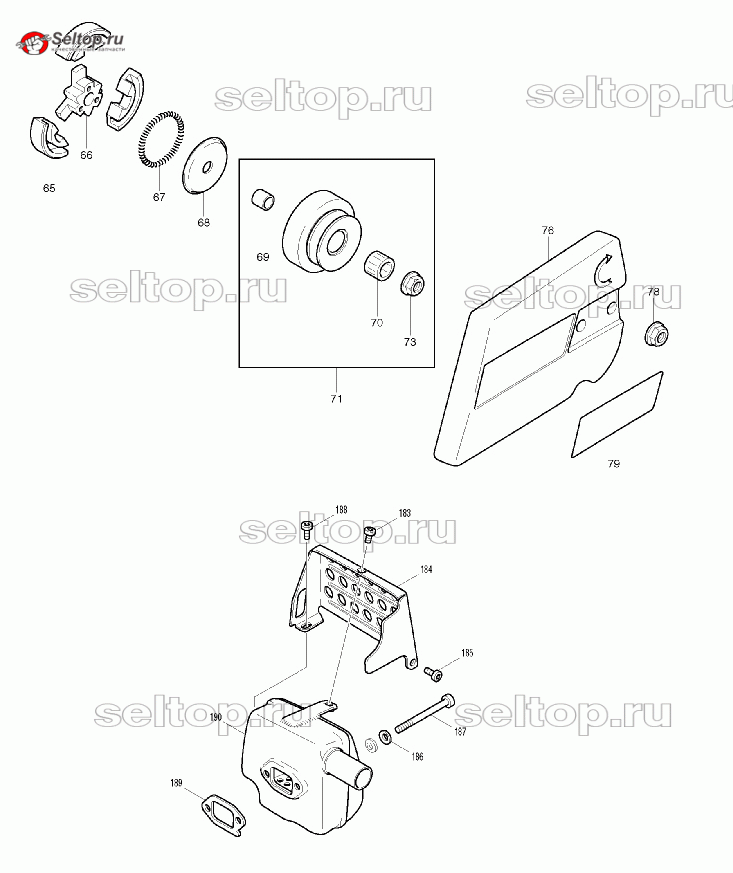 Сцепление, глушитель, крышка шестерни для Makita DPC 7001