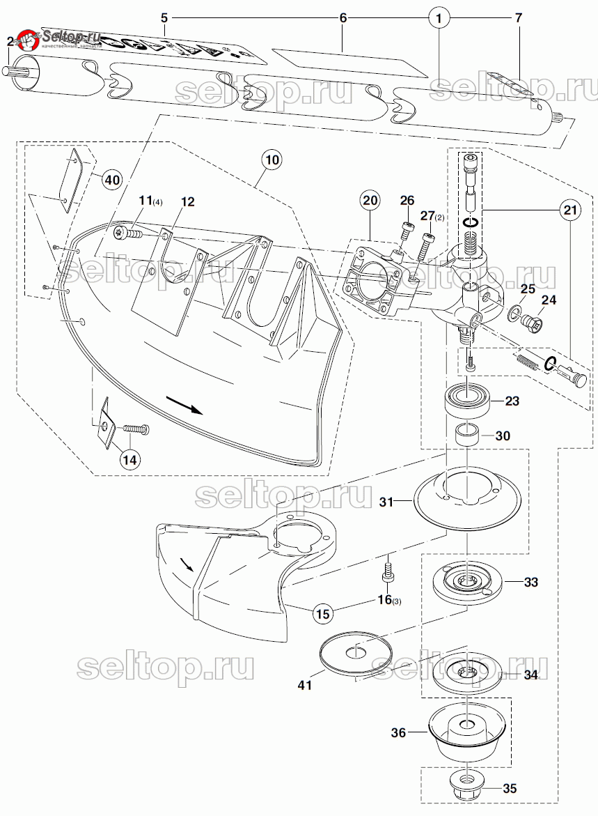 Штанга, редуктор, защитный кожух для Makita MS 4000