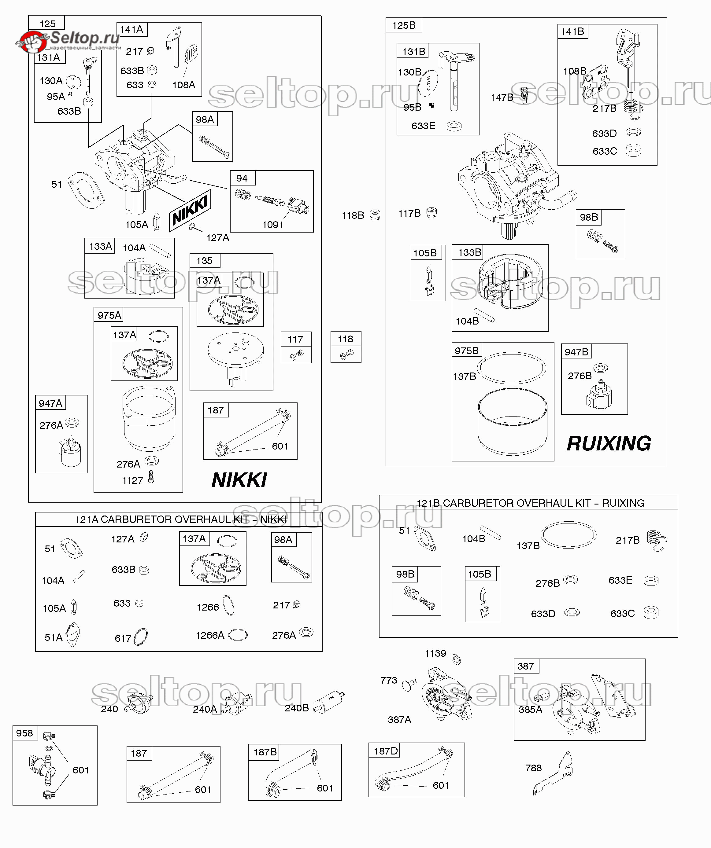 Карбюратор NIKKI и RUIXING, система подачи топлива, комплект прокладок - карбюратор - NIKKI и RUIXING  Briggs Stratton 331877-1371-B1