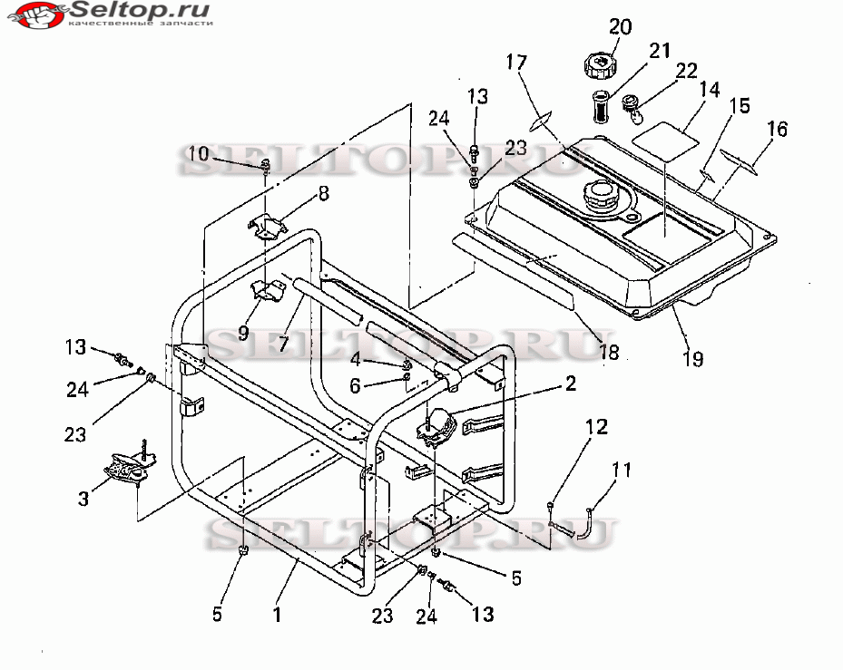 Топливная рама. Hitachi e57 деталировка Генератор. Бак для бензогенератора.