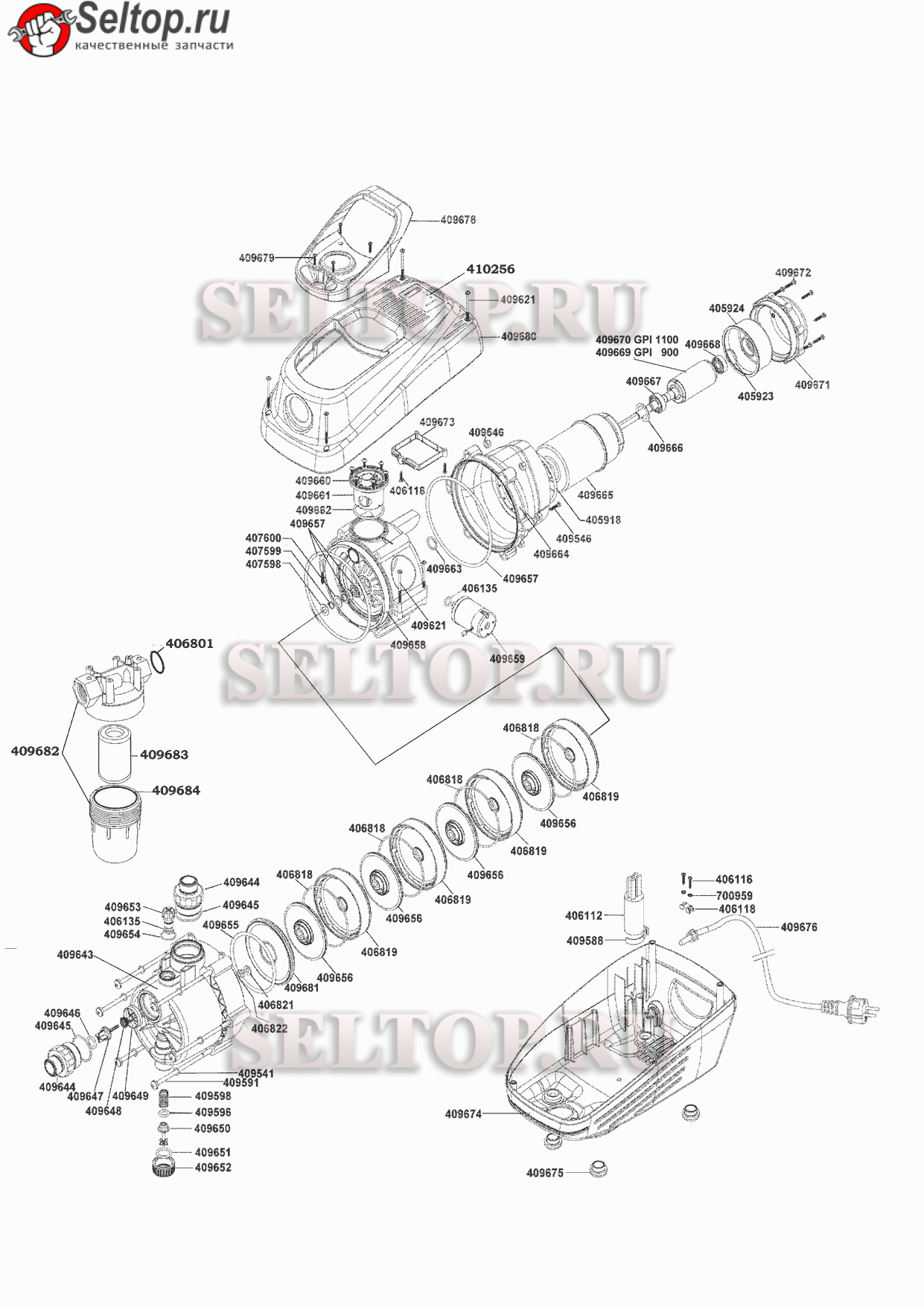 Запчасти для насосной станции AL-KO gpi 1100.4 compact (артикул модели  110937) | купить в Москве в интернет-магазине Селтоп с доставкой. Цены,  наличие, взрыв-схема.