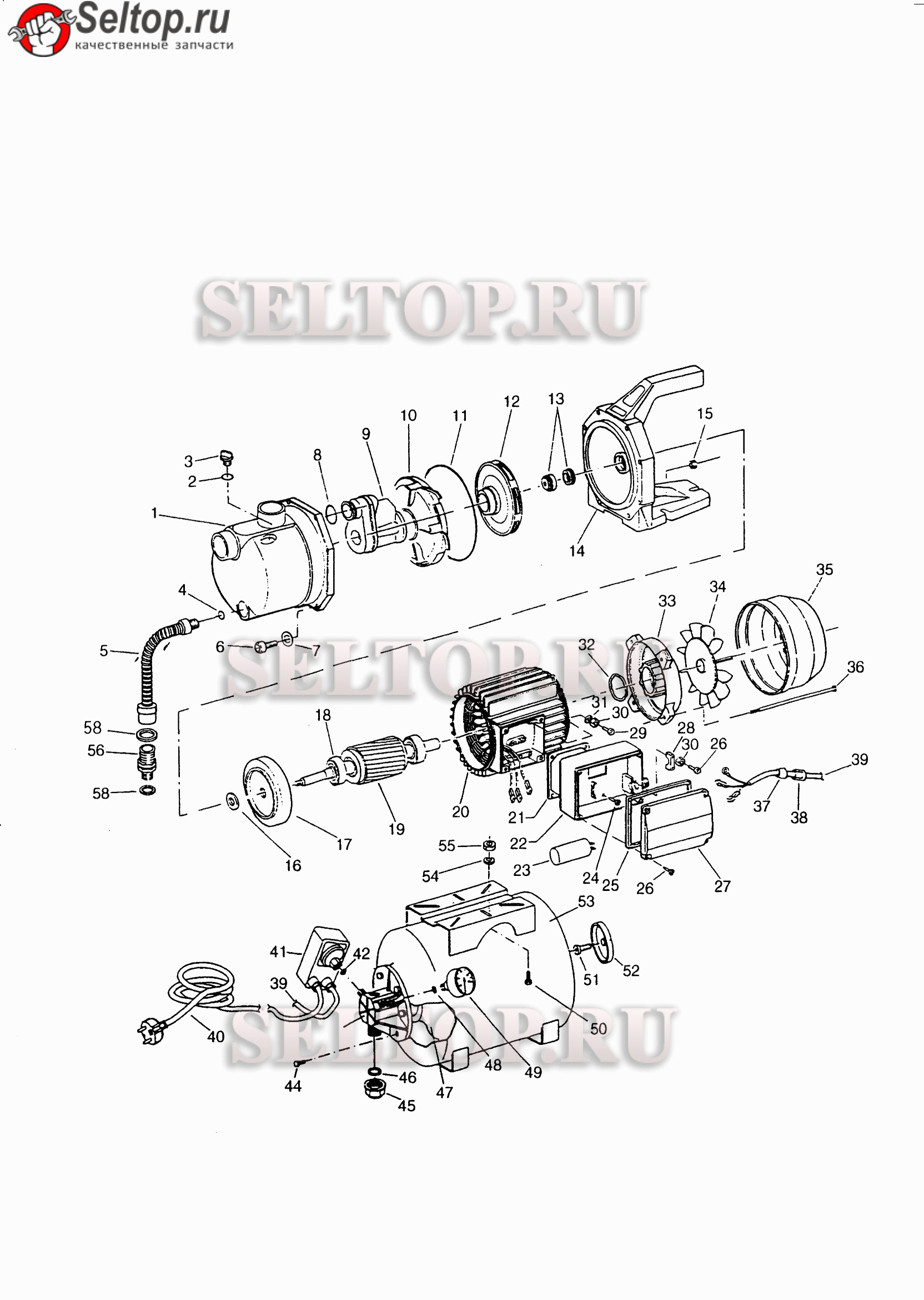 Запчасти для насосной станции AL-KO hw 800 inox (с 01.1997 года) (артикул  модели 110277) | купить в Москве в интернет-магазине Селтоп с доставкой.  Цены, наличие, взрыв-схема.