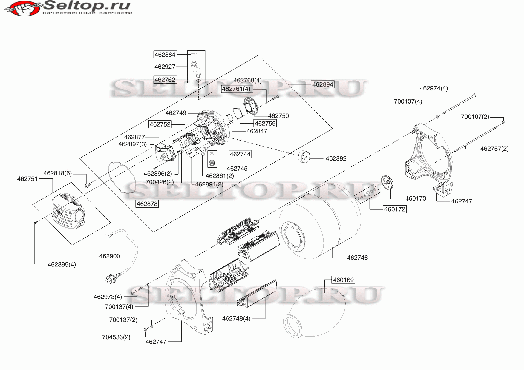 Запчасти для насосной станции AL-KO hw 1002 inox (артикул модели 112458)  (схема 2) | купить в Москве в интернет-магазине Селтоп с доставкой. Цены,  наличие, взрыв-схема.