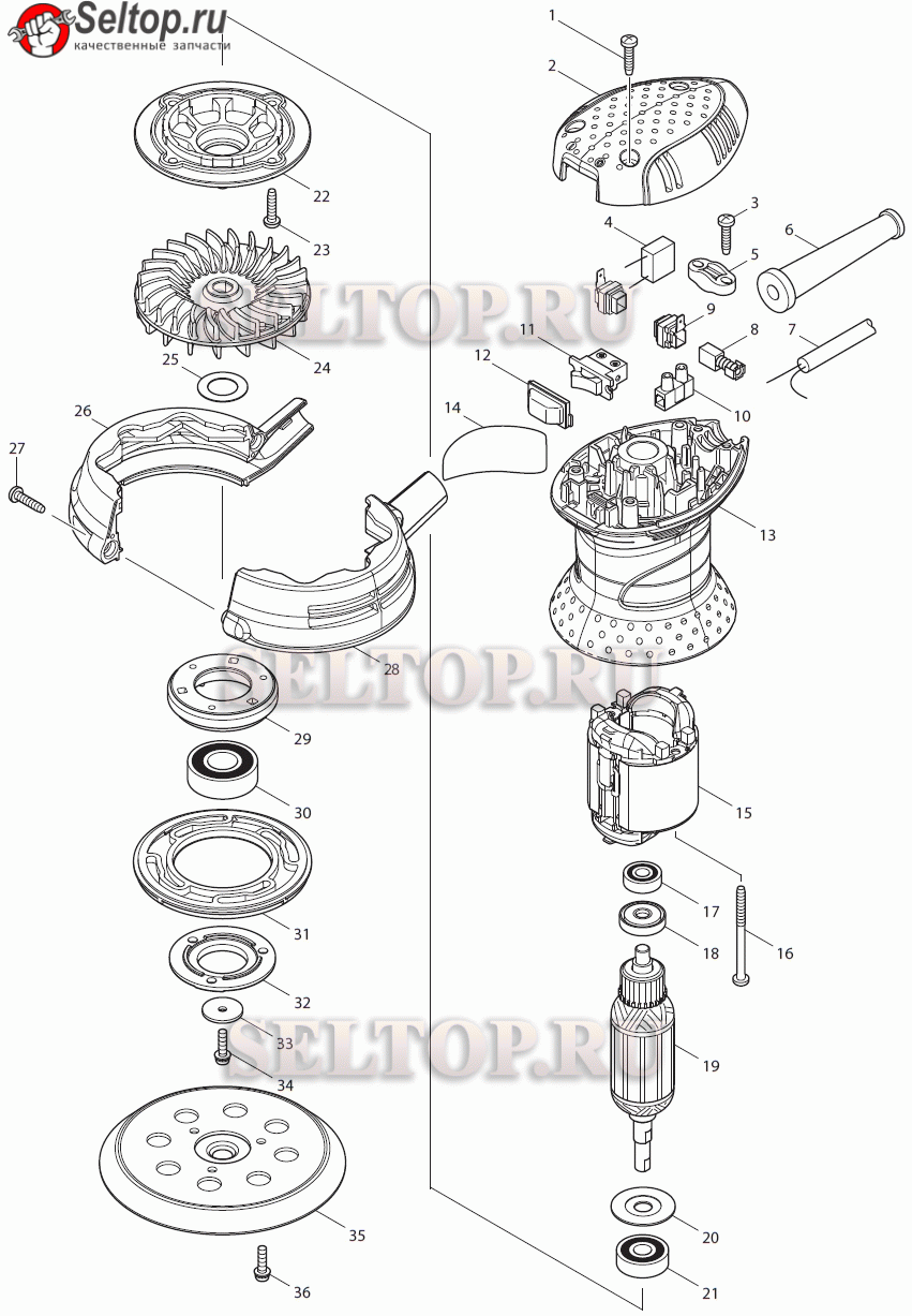 Запчасти для шлифмашины Makita BO 5030 K | купить в Москве в  интернет-магазине Селтоп с доставкой. Цены, наличие, взрыв-схема.