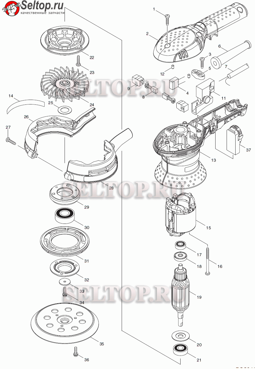 Запчасти для шлифмашины Makita BO 5041 K | купить в Москве в  интернет-магазине Селтоп с доставкой. Цены, наличие, взрыв-схема.