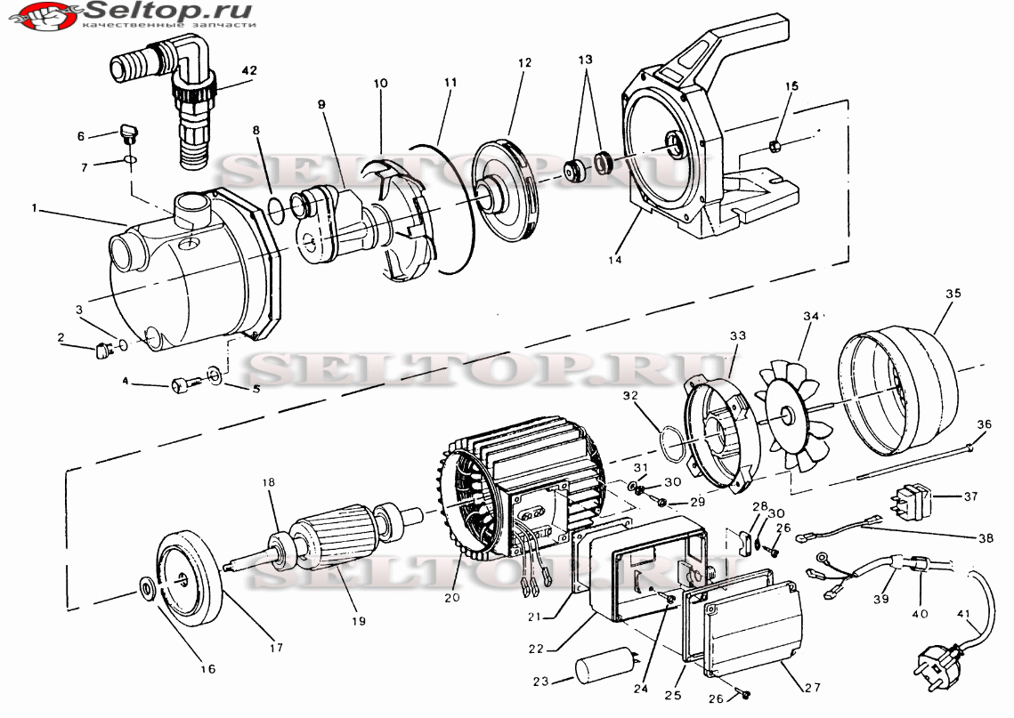 Запчасти для поверхностного насоса AL-KO jet 800 inox (артикул модели  110273) | купить в Москве в интернет-магазине Селтоп с доставкой. Цены,  наличие, взрыв-схема.