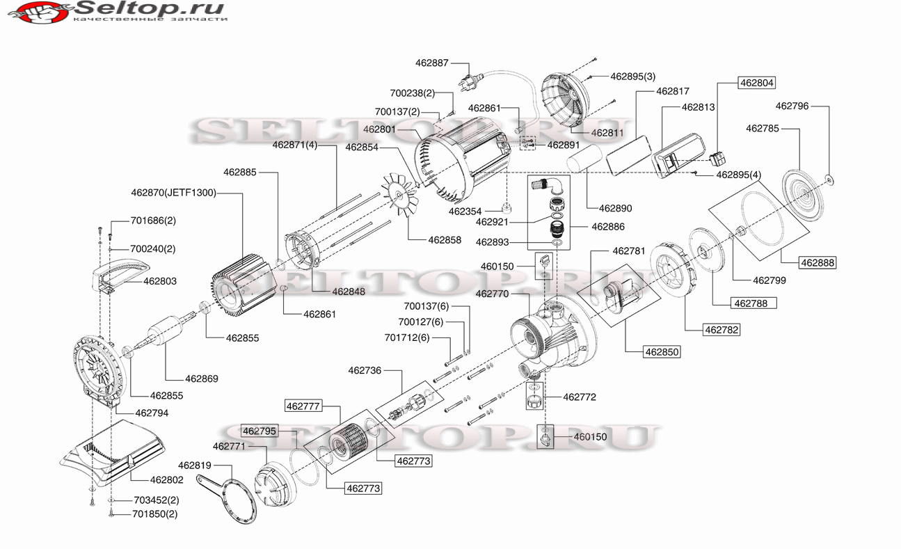 Запчасти для поверхностного насоса AL-KO jet f 1300 (артикул модели 112446)  | купить в Москве в интернет-магазине Селтоп с доставкой. Цены, наличие,  взрыв-схема.