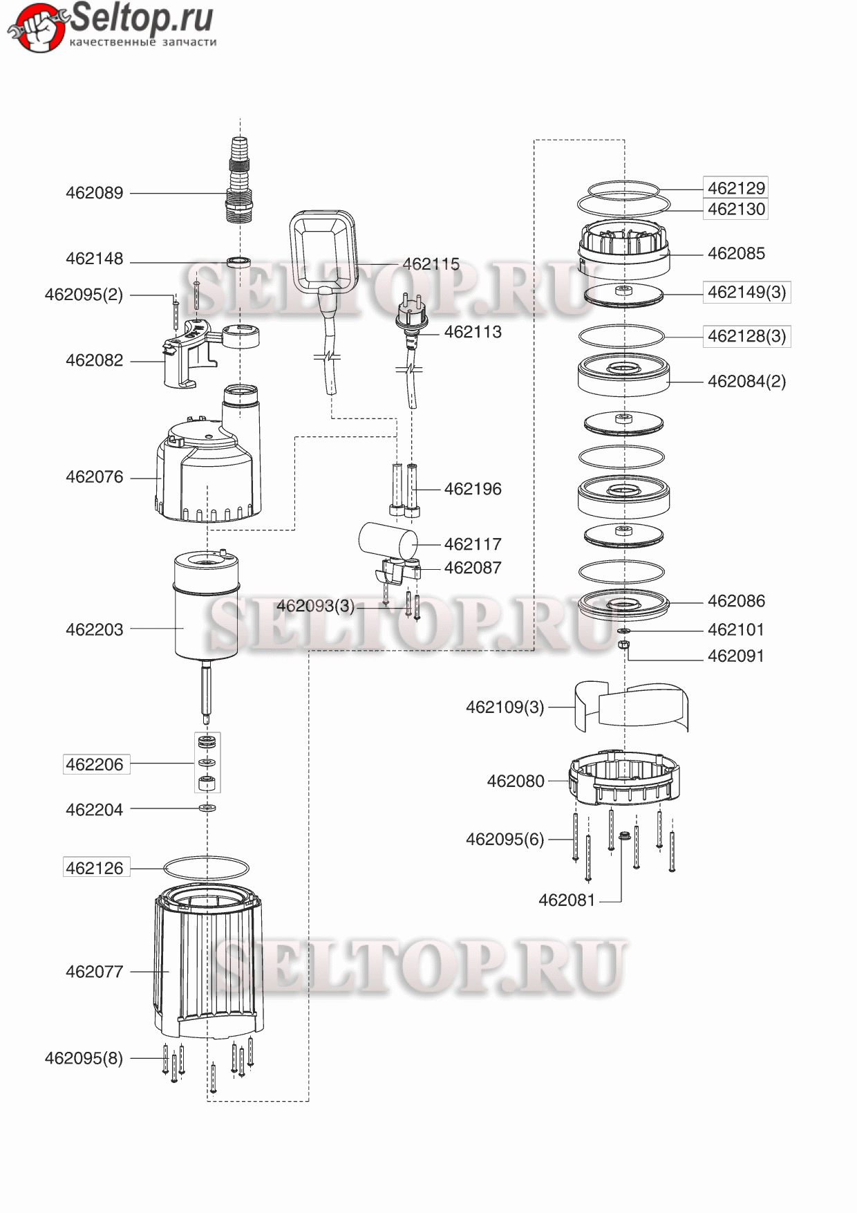 Запчасти для погружного насоса высокого давления AL-KO tds 1001-3 (артикул  модели 112349) | купить в Москве в интернет-магазине Селтоп с доставкой.  Цены, наличие, взрыв-схема.