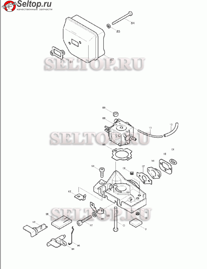 Глушитель, основание карбюратора для Makita DCS 390