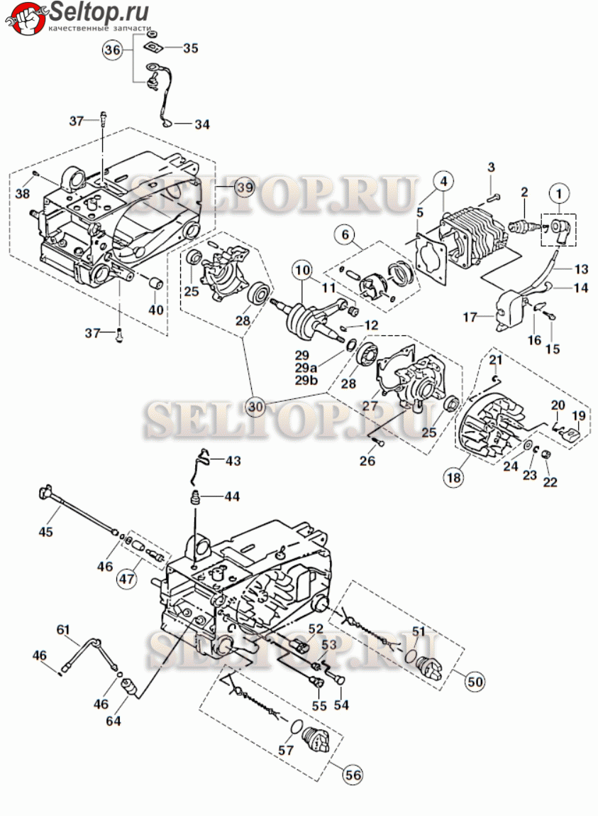 Цилиндр, поршень, коленвал, картер, зажигание для Makita PS 3300TH