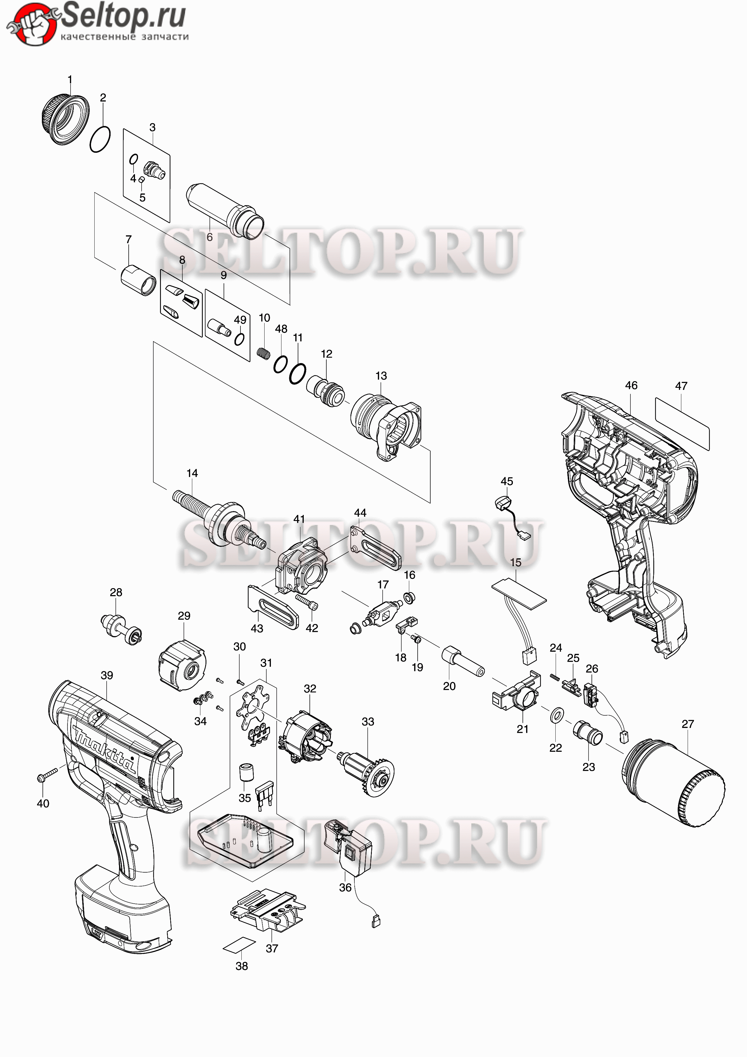 Запчасти для аккумуляторного заклепочника Makita DRV 150 | купить в Москве  в интернет-магазине Селтоп с доставкой. Цены, наличие, взрыв-схема.