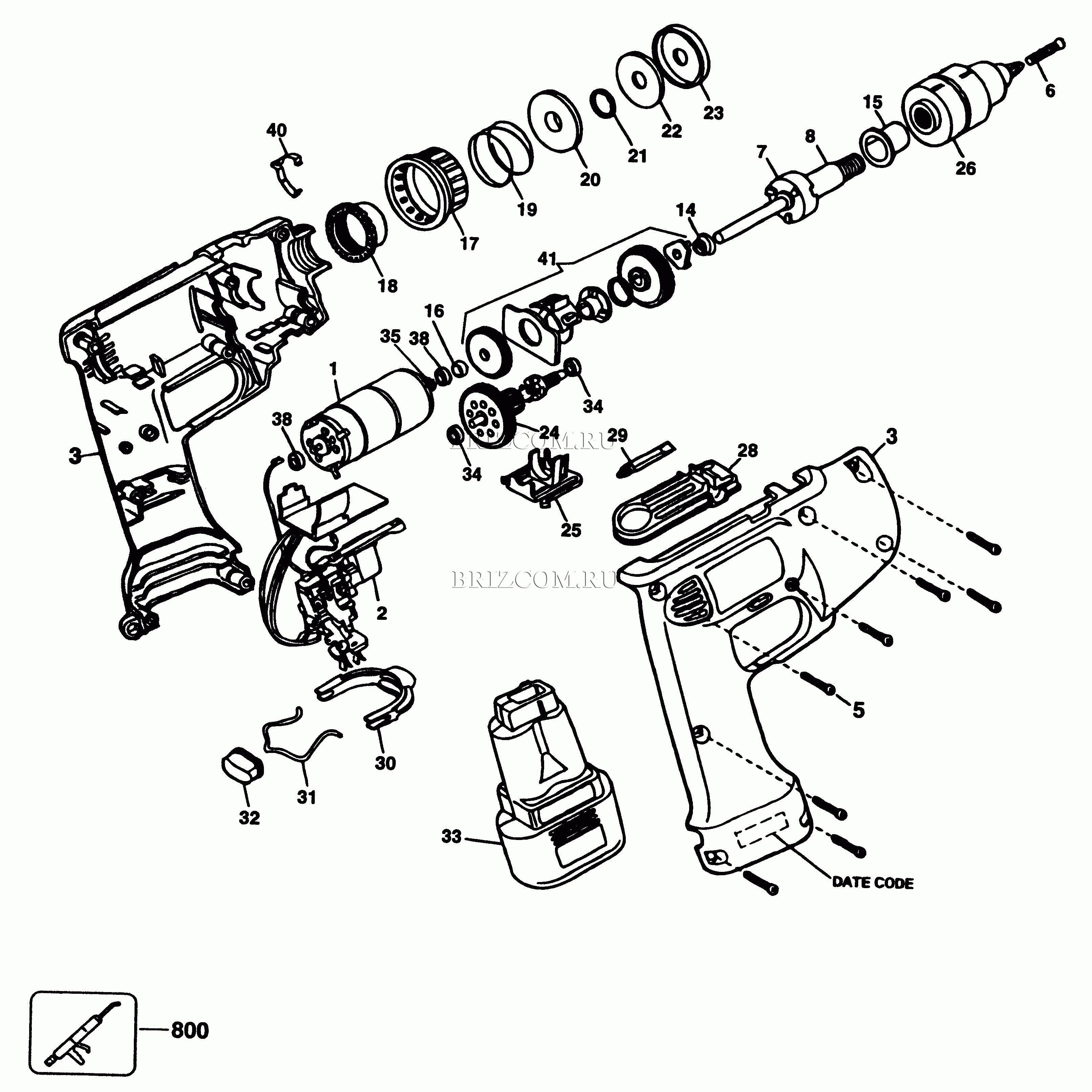 Запчасти для аккумуляторной дрели Black and Decker 1964 Type 2
