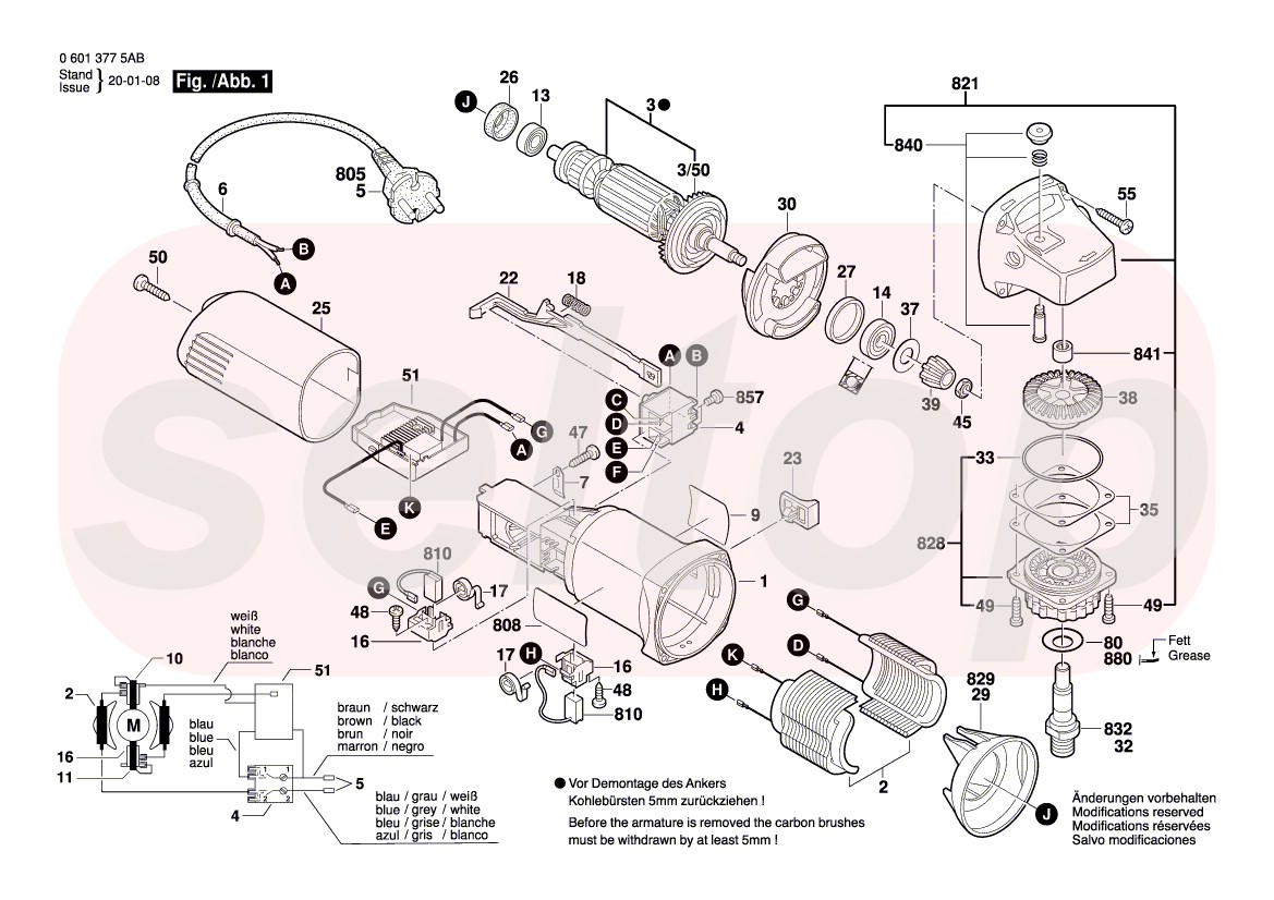 Запчасти для болгарки BOSCH GWS 850 C (06013777AF) (схема 1) | купить в  Москве в интернет-магазине Селтоп с доставкой. Цены, наличие, взрыв-схема.