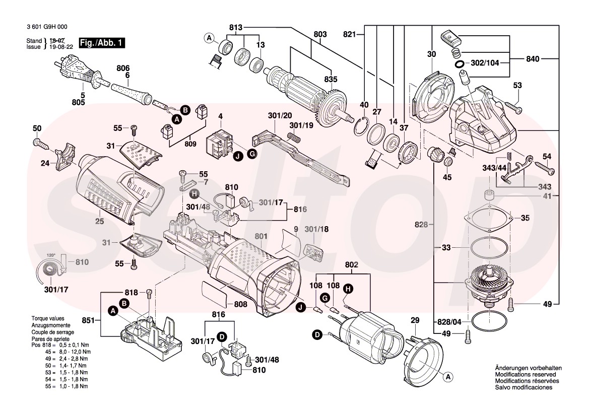 Запчасти для болгарки BOSCH GWS 17-125 CIE (3601G9H000) (схема 1 .