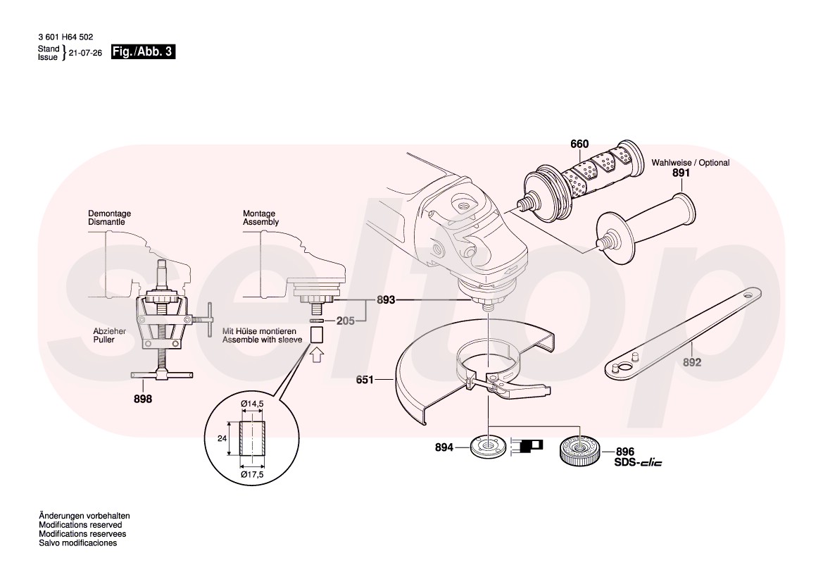 Запчасти для болгарки BOSCH GWS 24-230 JVX (3601H64Z02) (схема 3) | купить  в Москве в интернет-магазине Селтоп с доставкой. Цены, наличие, взрыв-схема.