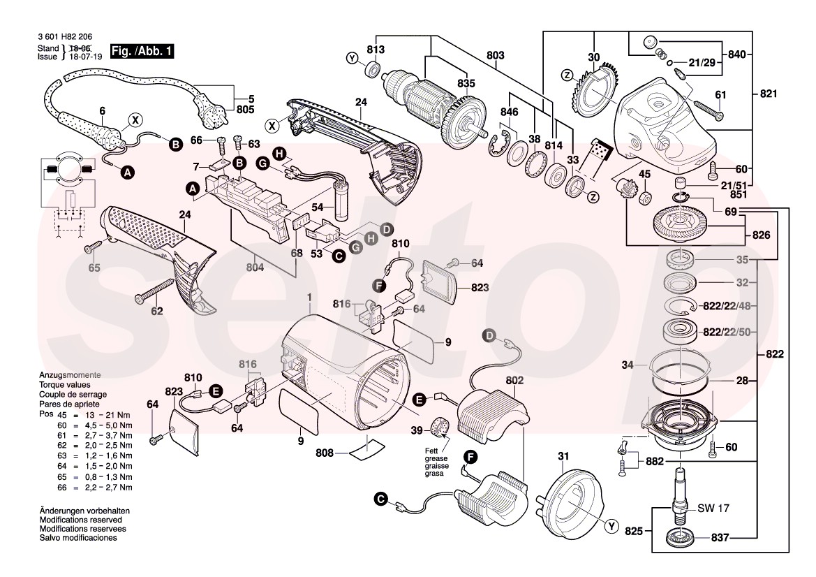 Запчасти для болгарки BOSCH GWS 22-230 H (3601H82206) (схема 1) | купить в  Москве в интернет-магазине Селтоп с доставкой. Цены, наличие, взрыв-схема.