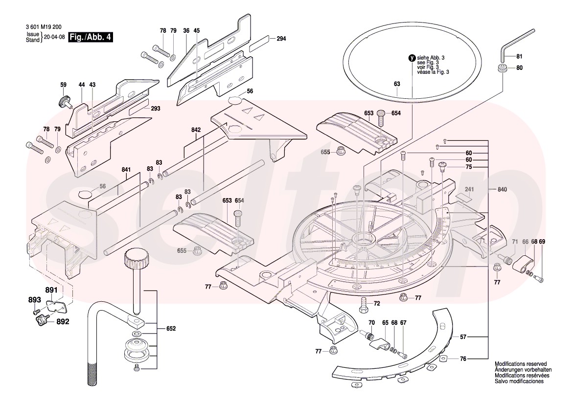 Запчасти для торцовочной пилы BOSCH GCM 8 SDE (3601M19200) (схема 4) |  купить в Москве в интернет-магазине Селтоп с доставкой. Цены, наличие,  взрыв-схема.