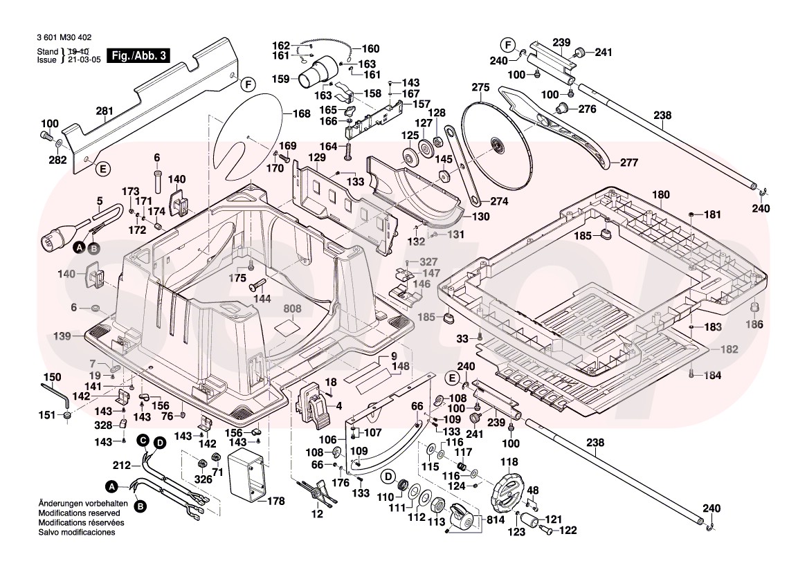 Запчасти для настольной циркулярной пилы BOSCH GTS 10 XC (3601M30402) (схема 3)