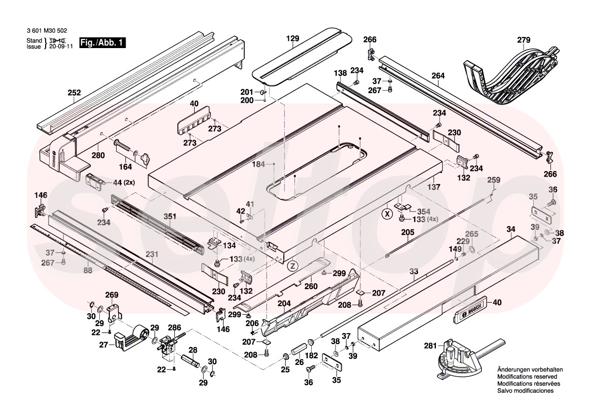 Запчасти для настольной циркулярной пилы BOSCH GTS 10 J (3601M30502) (схема 1)