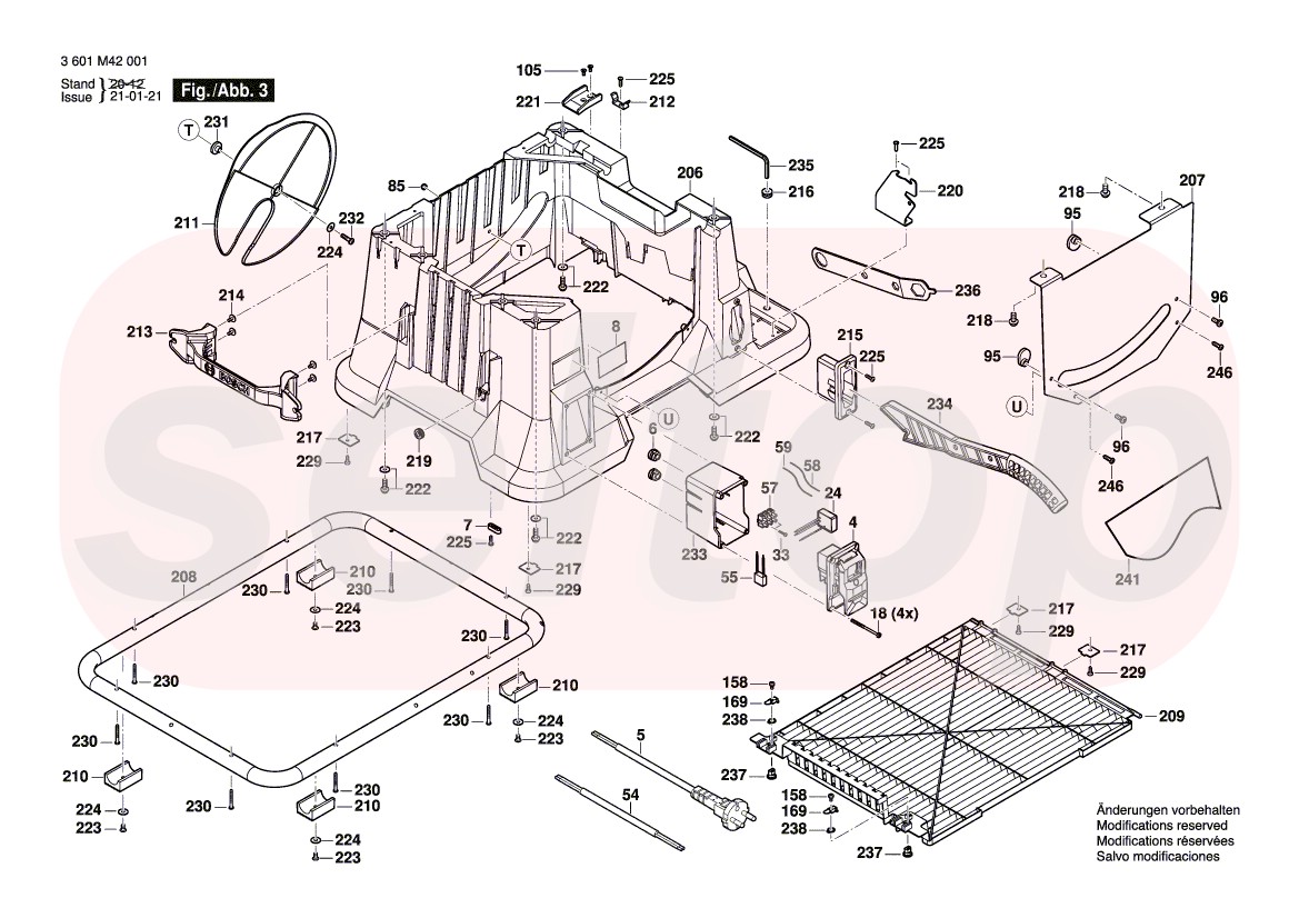 Запчасти для настольной циркулярной пилы BOSCH GTS 635-216 (3601M42001) (схема 3)