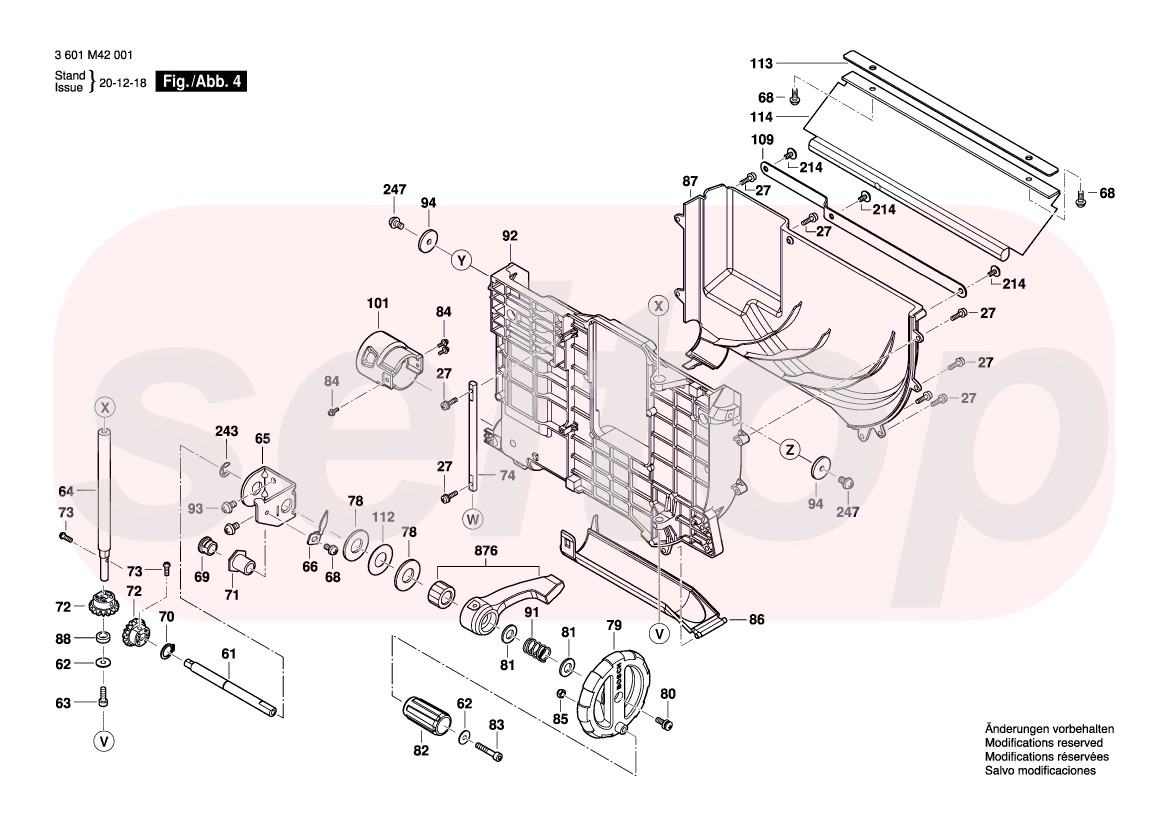 Запчасти для настольной циркулярной пилы BOSCH GTS 635-216 (3601M42001) (схема 4)