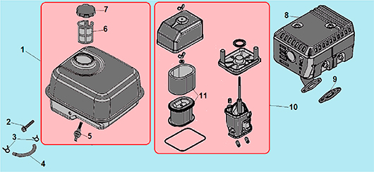Бак, воздушный фильтр и глушитель для Чемпион ВC 6712