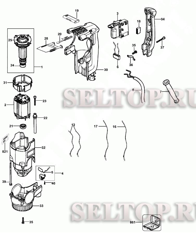 Запчасти для отбойного молотка Dewalt D25330K тип 2 (КОРПУС И МОТОР)