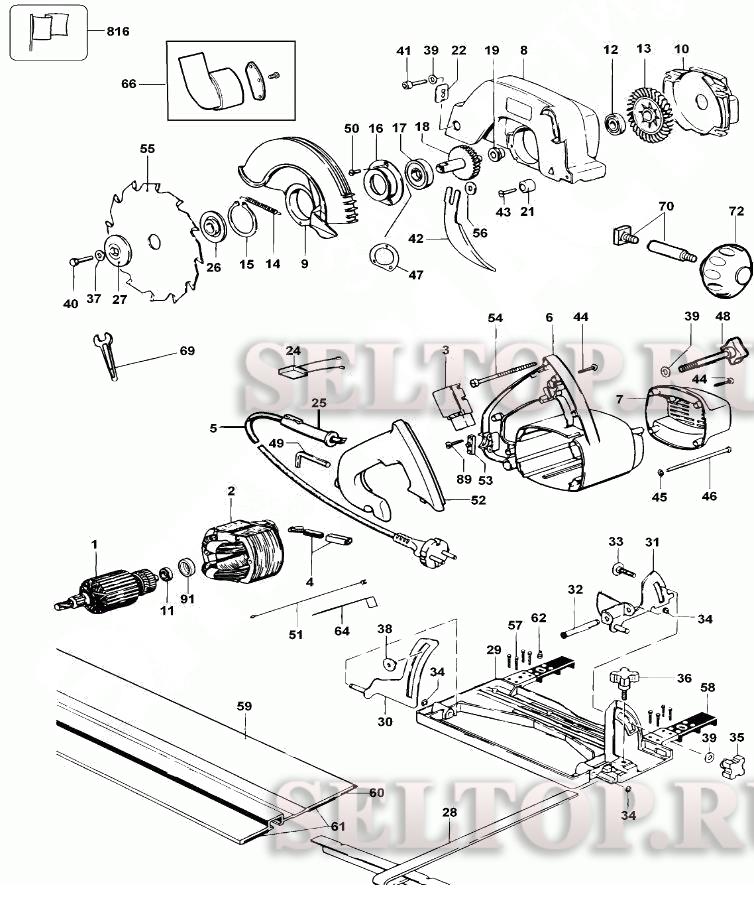 Запчасти для дисковой пилы (циркулярки) Dewalt DW351 тип 6