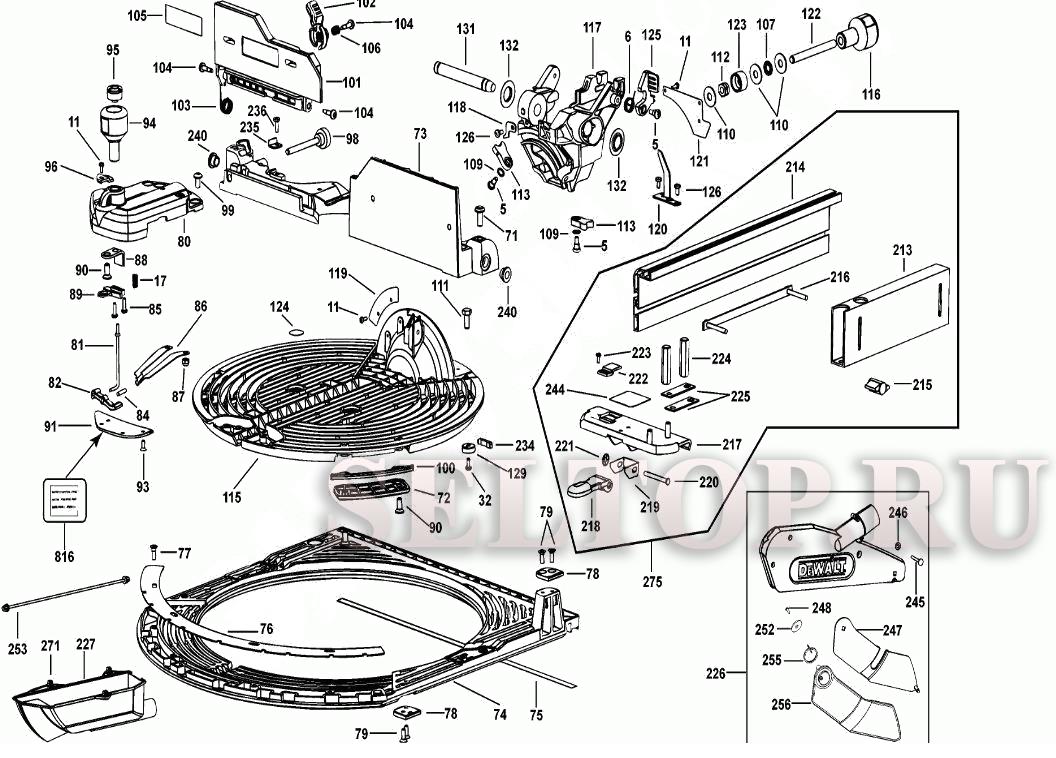 Запчасти для комбинированной пилы Dewalt D27107 тип 6 (ОСНОВАНИЕ) | купить  в Москве в интернет-магазине Селтоп с доставкой. Цены, наличие, взрыв-схема.