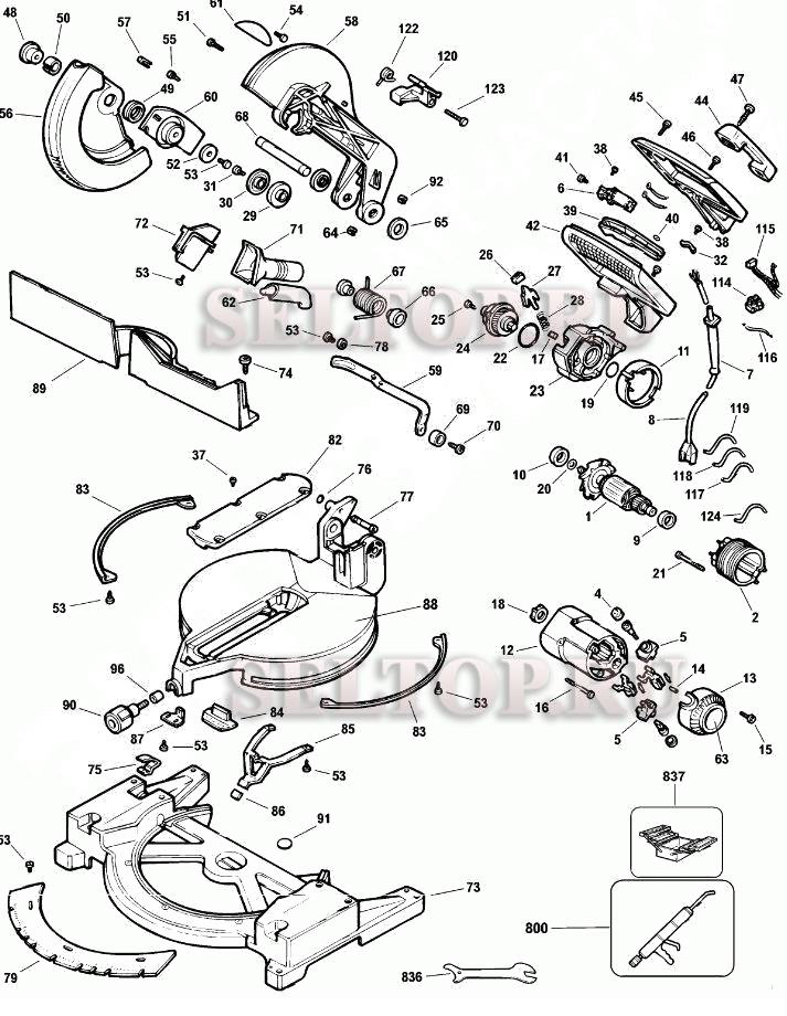 Запчасти для торцочной пилы (торцовки) Dewalt DW704 тип 1
