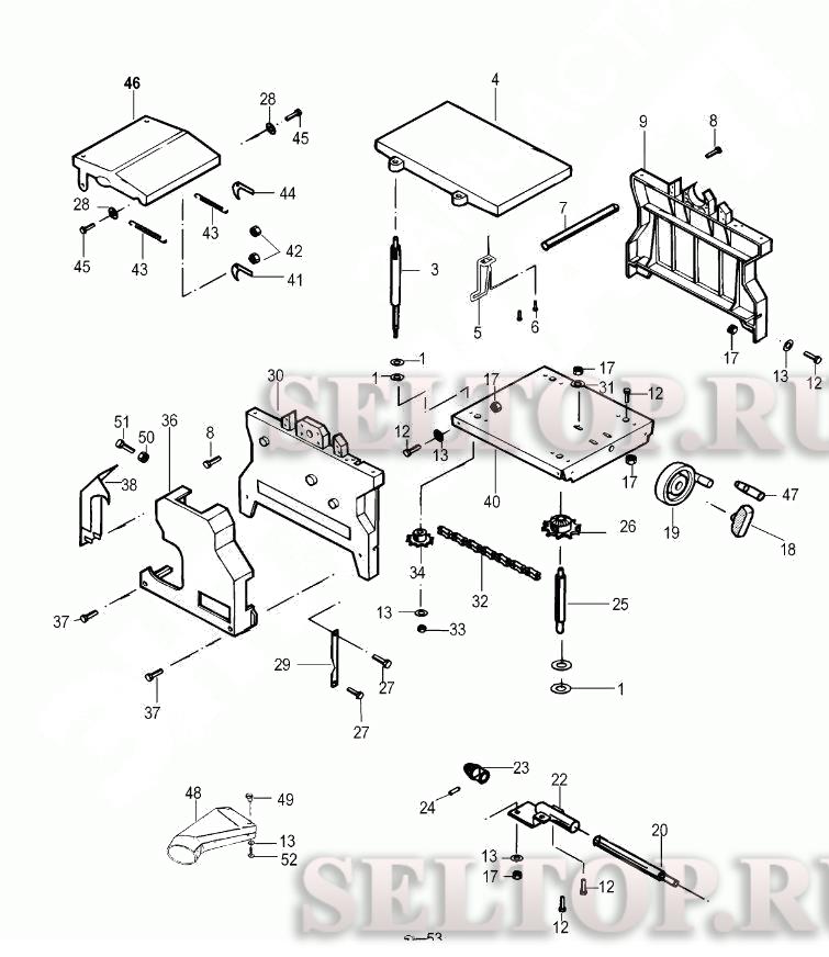 Запчасти для рейсмуса Dewalt DW733S тип 2 (МЕХАНИЗМ РЕГУЛИРОВКИ ВЫСОТЫ)