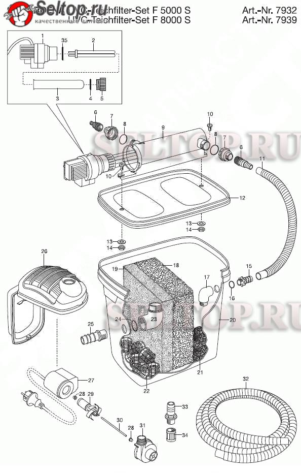 Запчасти для фильтра прудового Gardena uvc f 8000 s (до 2012 года) (артикул 7939)