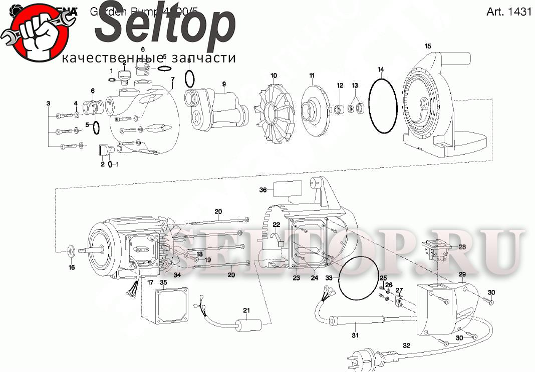 Запчасти для насоса напорного автоматического Gardena 4000/5 i electronic  plus (с серийного номера 2371605) (с 2009 года) (артикул 1483-20) | купить  в Москве в интернет-магазине Селтоп с доставкой. Цены, наличие, взрыв-схема.