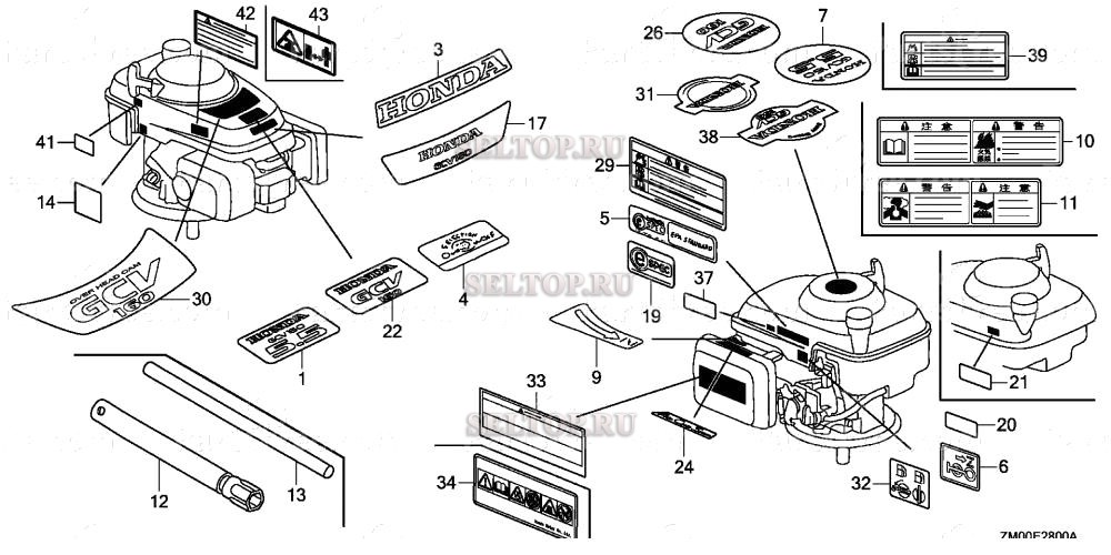 Этикетки для Honda GCV160LA0 A1AF